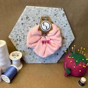 Handmade Pink Velour Scrunchie with BobaTea Earrings